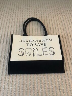 NEW - Canvas Smile Tote Bag in Black and White